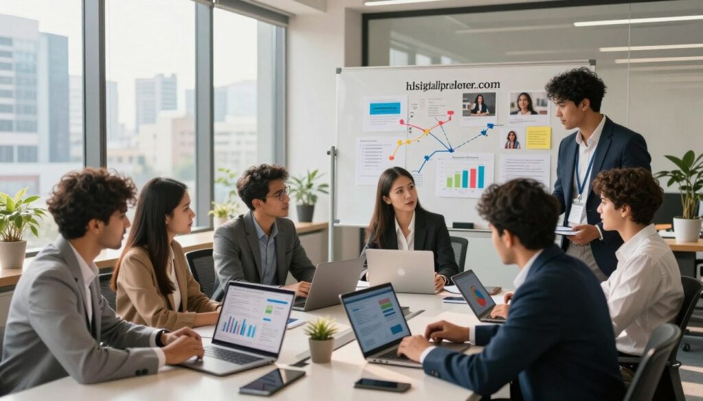 Team of Digital Prefer discussing campaigns at a digital marketing company in Delh